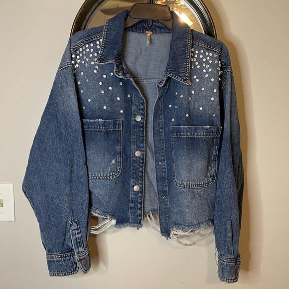 NWT Free People Embellished Denim Jacket